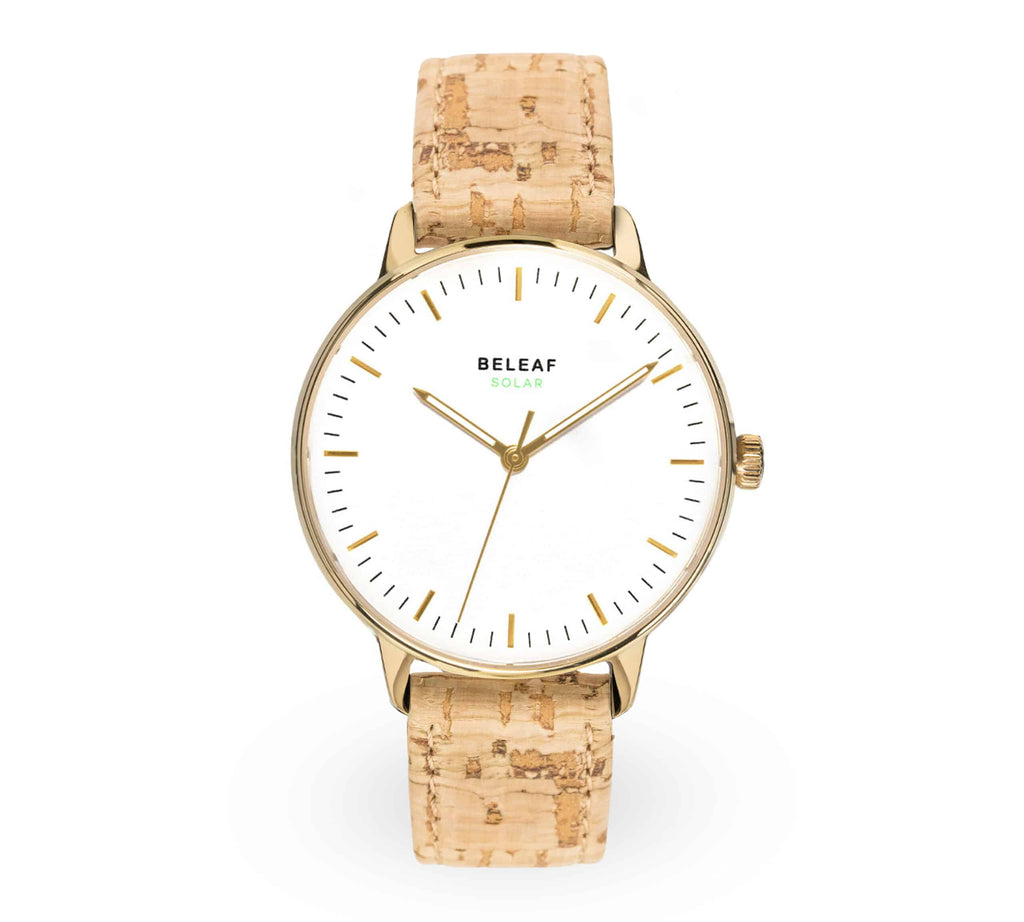 SOLAR GOLD Solaruhr in Gold mit Korkarmband in Cork Beige