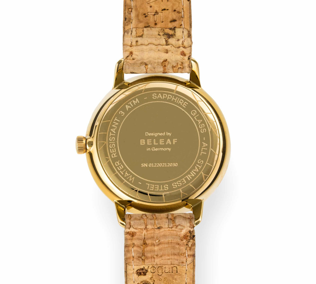 SOLAR GOLD Solaruhr in Gold mit Korkarmband in Cork Beige