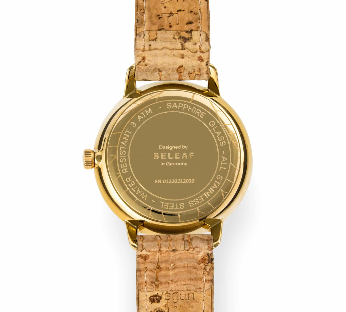 SOLAR GOLD Solaruhr in Gold mit Korkarmband in Cork Beige