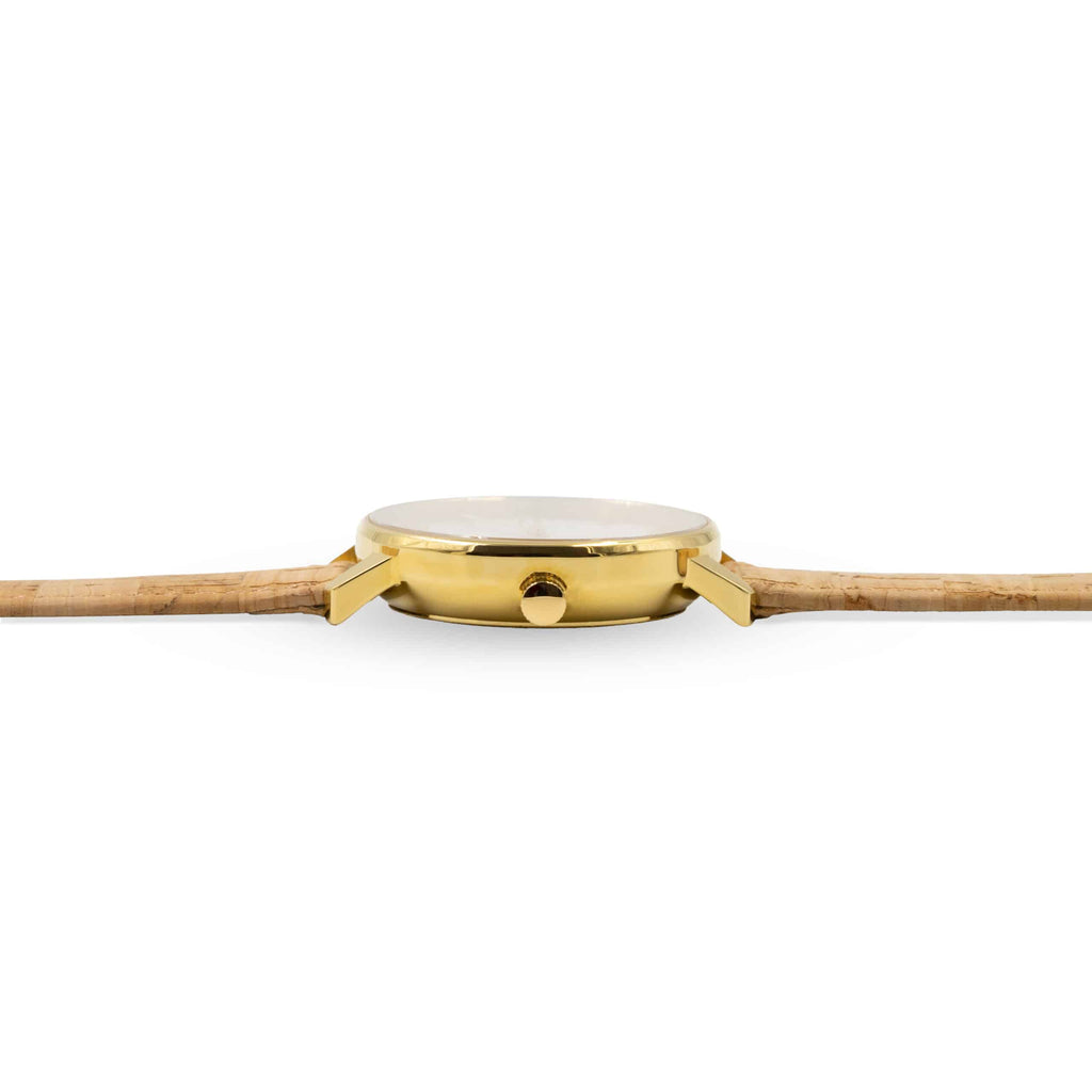 SOLAR GOLD Solaruhr in Gold mit Korkarmband in Cork Beige