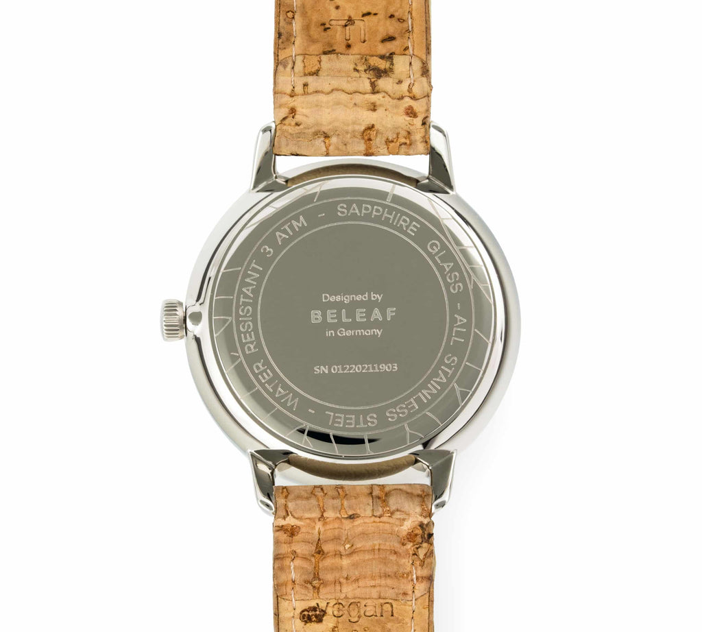 SOLAR SILVER Solaruhr in Silber mit Korkarmband in Cork Beige