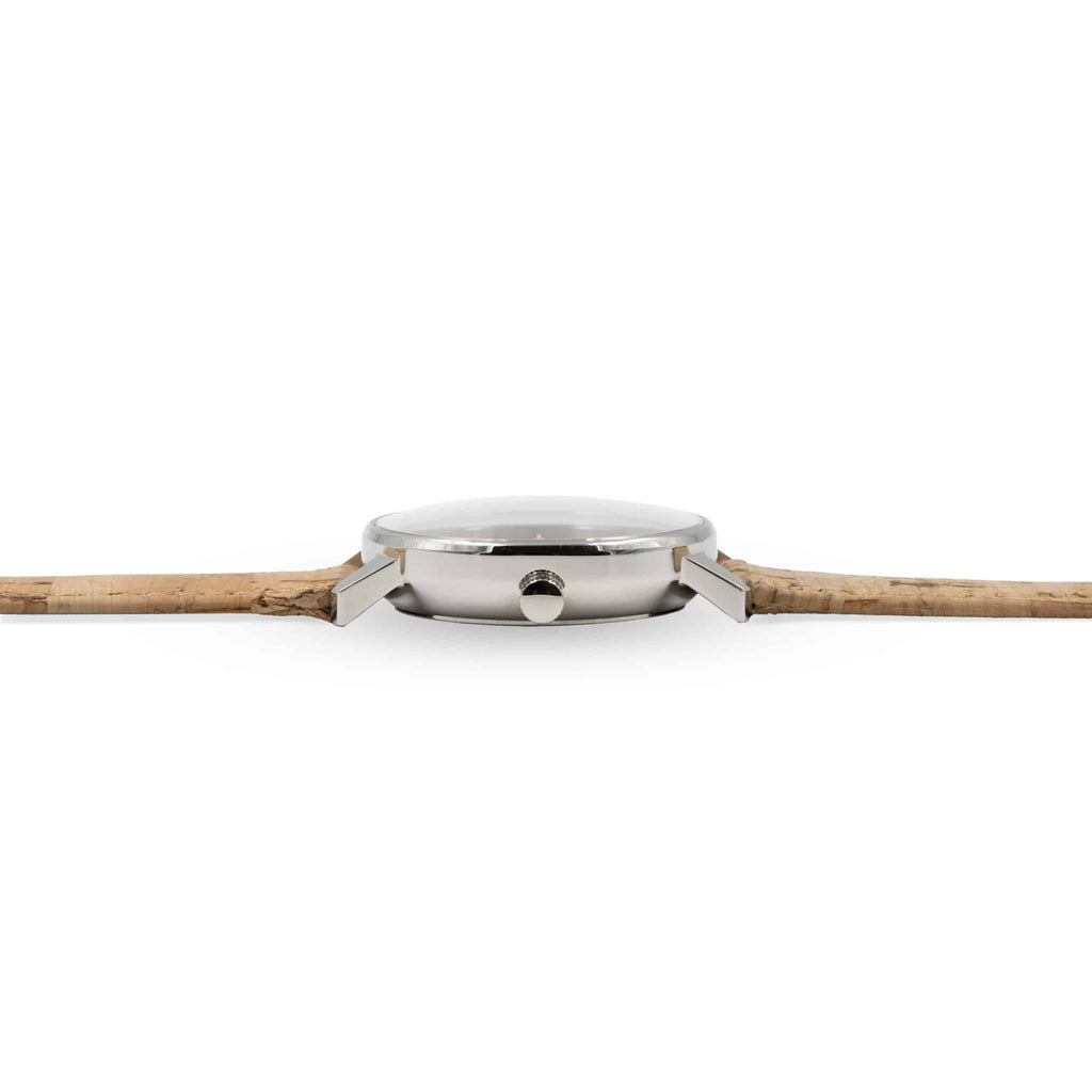 SOLAR SILVER Solaruhr in Silber mit Korkarmband in Cork Beige