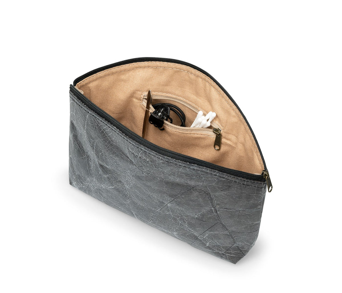 MAXI LEAF Kulturbeutel aus Blattleder in Bark Black