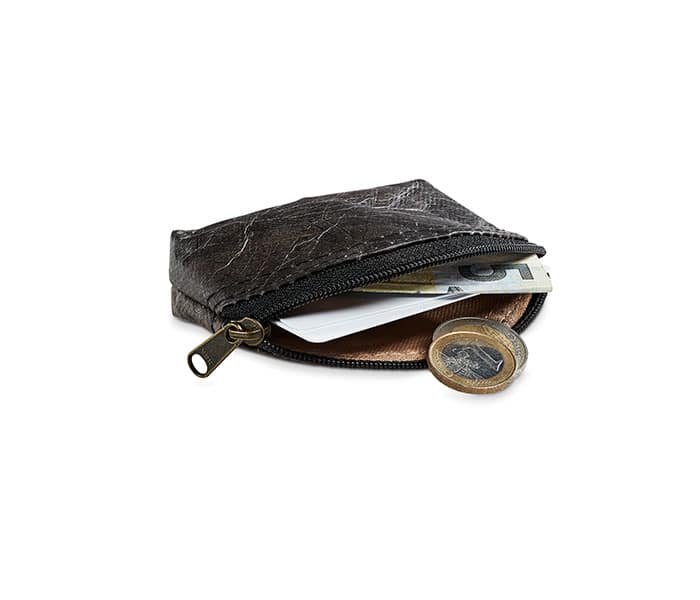 MINI LEAF Mini-Portemonnaie aus Blattleder in Bark Black
