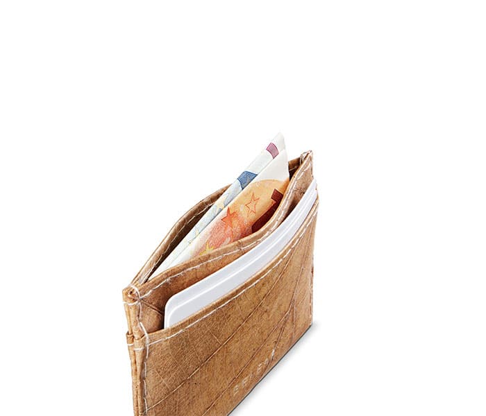 SLIM LEAF Kartenhalter aus Blattleder in Cashew Beige