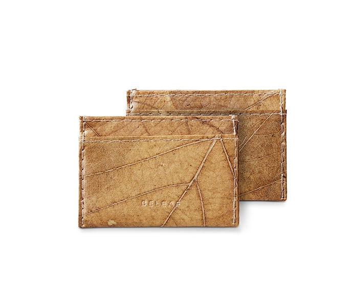SLIM LEAF Kartenhalter aus Blattleder in Cashew Beige