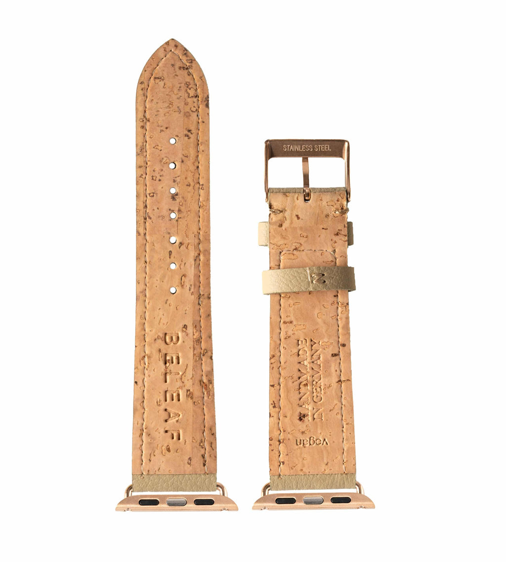Apple Watch Armband aus Kaktusleder in Cactus Beige mit Connector in Rosé Gold